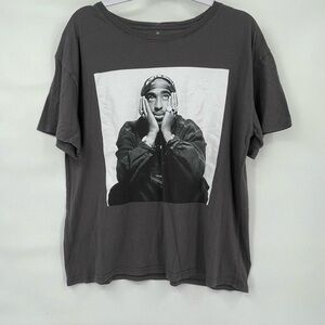 2Pac Grey Tupac Graphic Rap Shirt T-Shirt Crop Top Cropped Women’s Size L Large